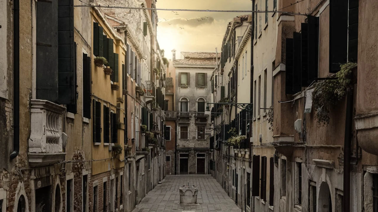 Schmale Gasse zwischen historischen Fassaden
